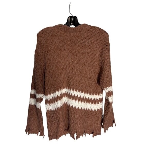 Distressed Knit Cardigan Sweater By Moon River S Brown & White Chevron Pattern - Picture 3 of 12